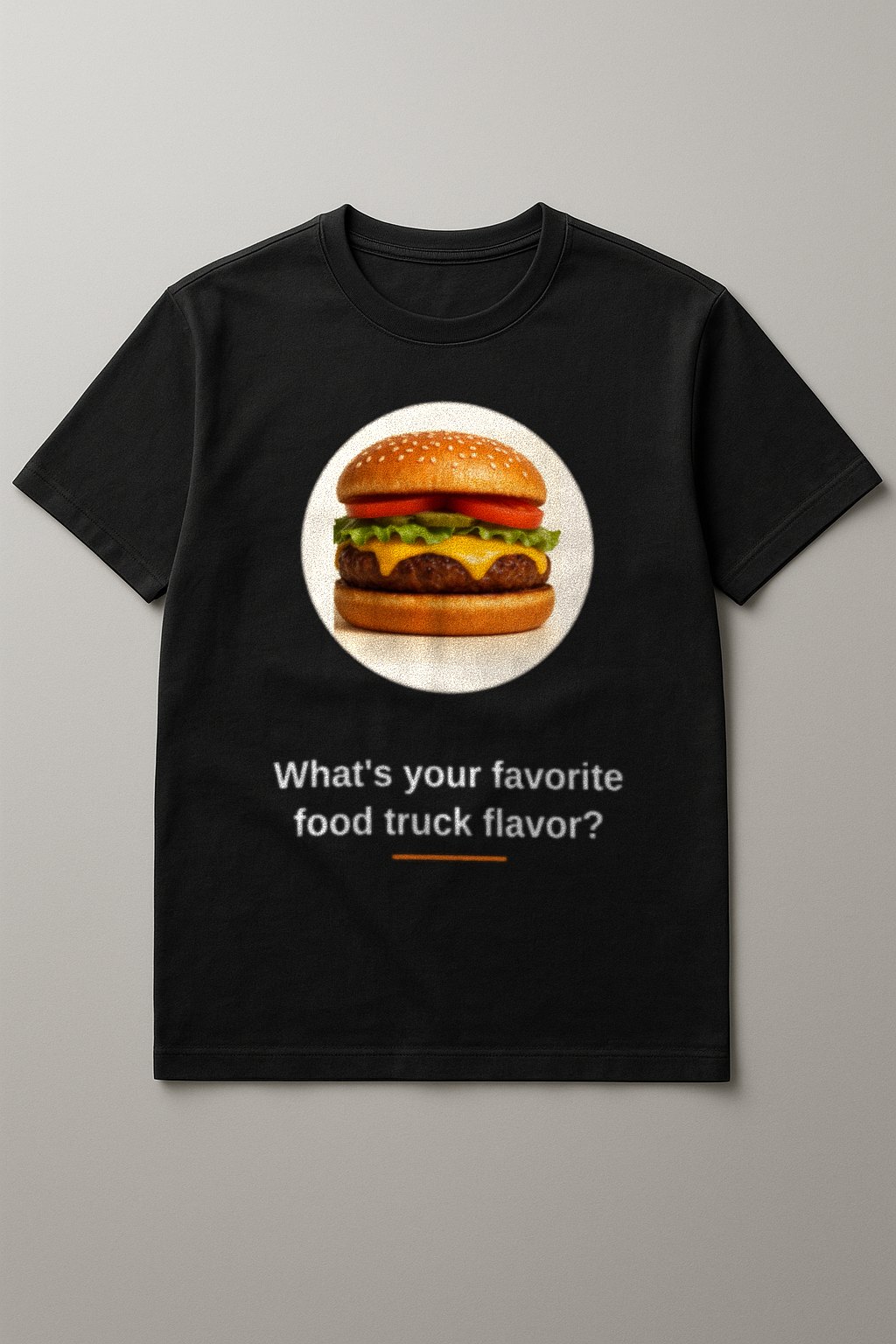 Burgers Tee — front view on a black tee
