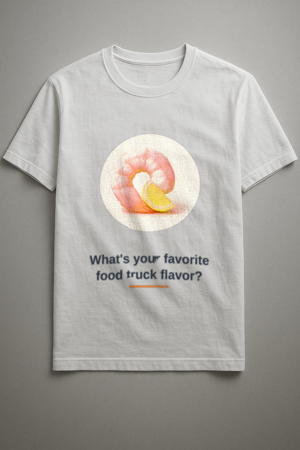 Shrimp Tee — front view on a white tee